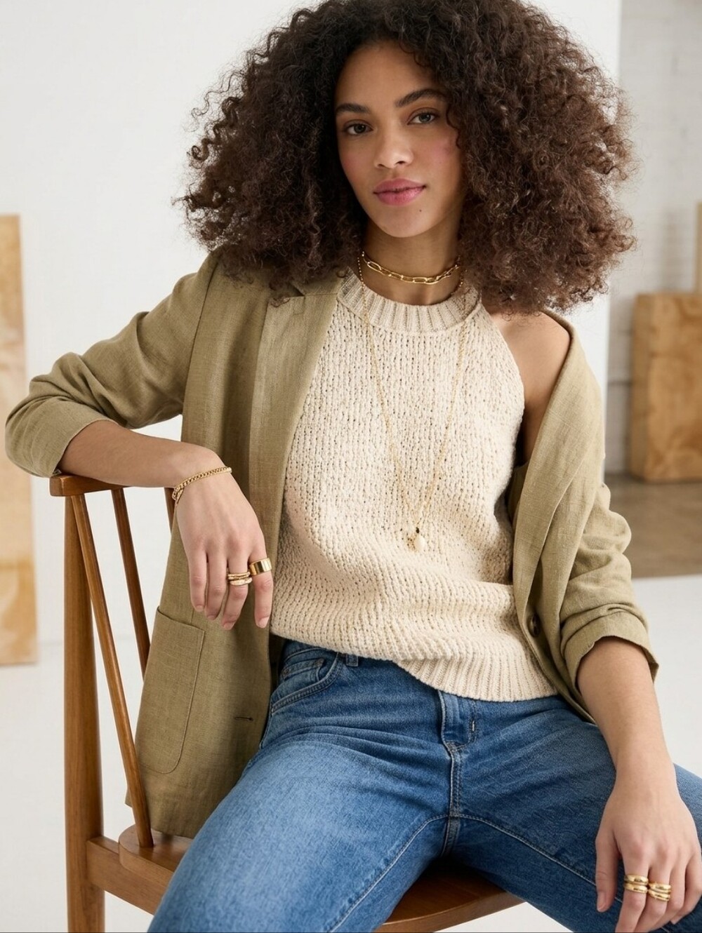 J Crew Cream Knit High Neck Sweater Tank Top Textured Cotton Blend Ivory Large L